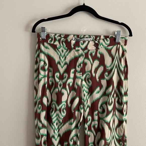 Zara Women XS Boho Retro Mid Rise Straight Leg Selena Cotton Printed Pants NWT - Picture 5 of 13